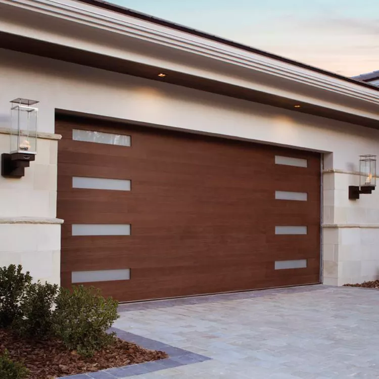 Triple Layers Solid Wood Garage Door With Glass Windows