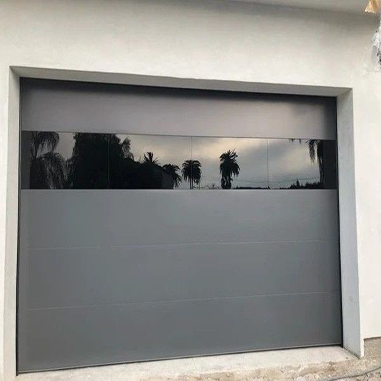 2023 Modern High Quality Frameless Aluminum Garage Door Black Mirror Design Automatic Glass Garage Door With Motor