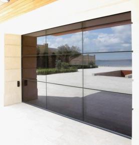 Automatic frameless black glass panel sectional garage door