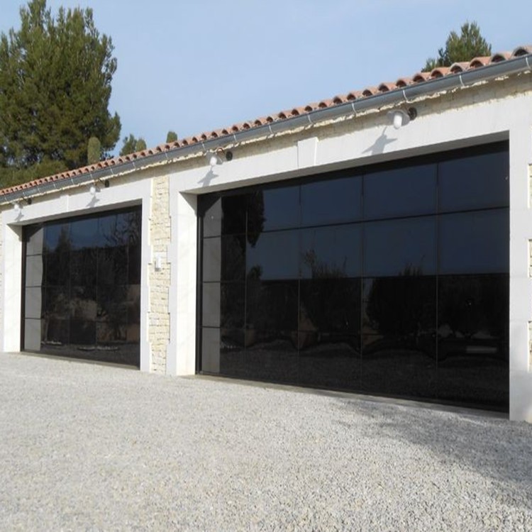 Aluminum Alloy Black Glass Modern New Black Combined Automatic Garage Door For Villa