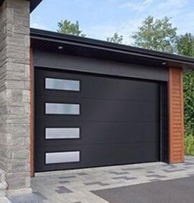 Flush steel garage door with side tempered glass windows