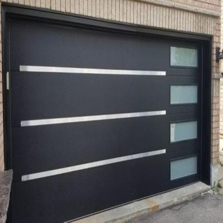 Factory Direct Modern Automatic Insulated Garage Doors With Side Windows and Decoraction Strips 