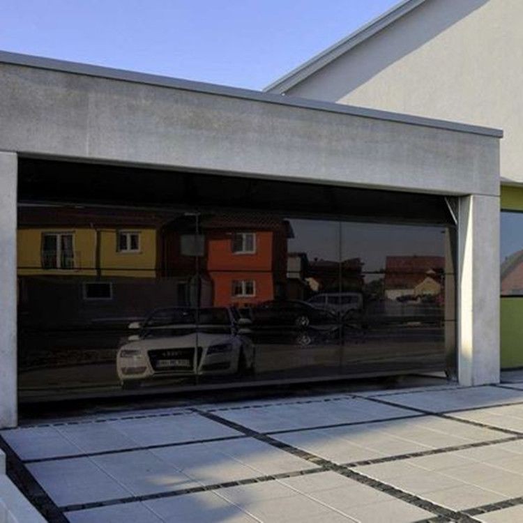 American Mirror Design Black Modern Automatic Frameless Glass Garage Doors For USA