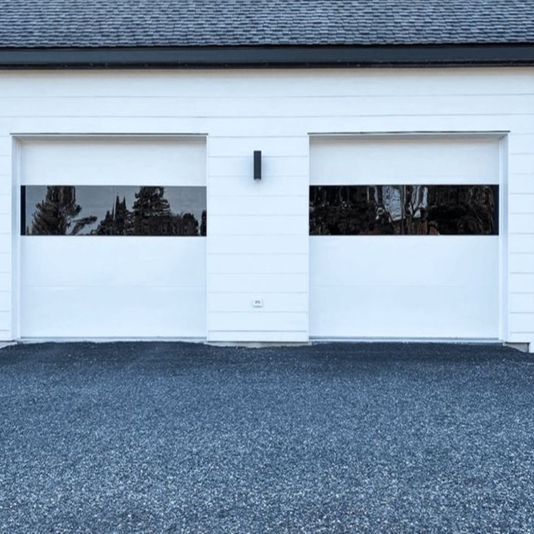 Flush Panel Smooth Aluminum Garage Door with Horizontal Modern Mirror Glass