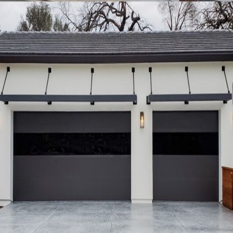 Ultra-Sleek Infinity Flush Panel Smooth Aluminum Sterling Garage Door with Horizontal Modern Tinted Glass Design