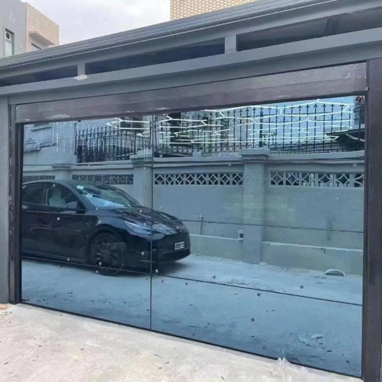 Modern Automatic Frameless Design Mirror Reflective Glass Garage Door For Villa
