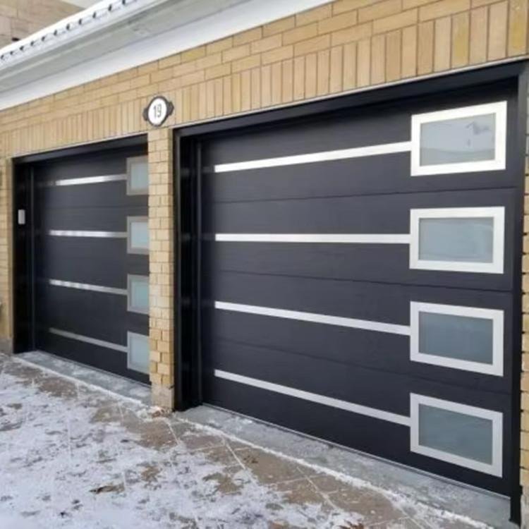 Black Flush Steel Garage Door with Side Windows