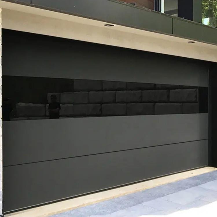 flush aluminum garage door with mirror glass view 14