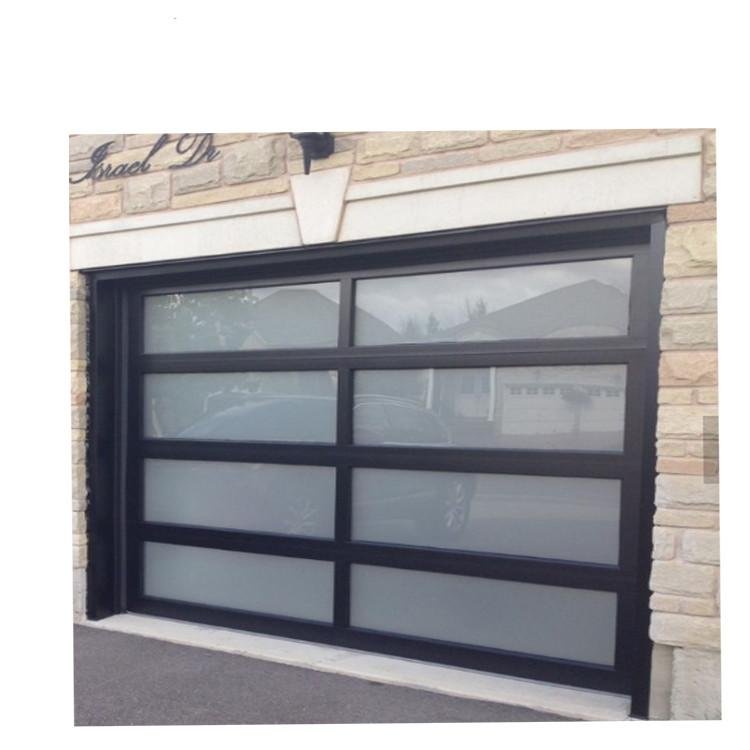Modern Aluminum Alloy Garage Door - Tempered & Frosted Glass Panel, Full View Overhead Design with Plexiglass Option