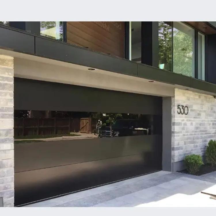 flush aluminum garage door with mirror glass view 16