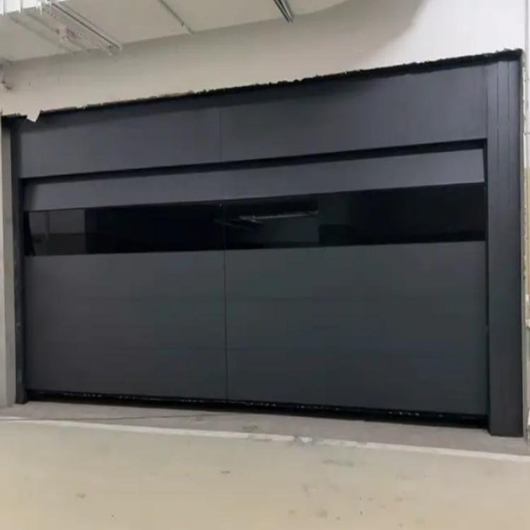 flush aluminum garage door with mirror glass view 13
