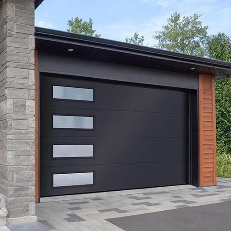 flush steel garage door with side windows 1